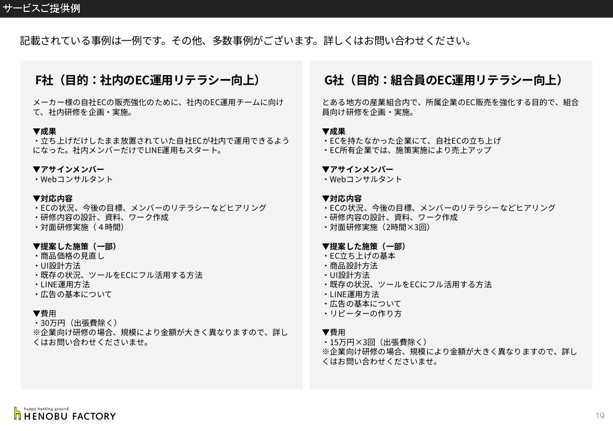 株式会社ヘノブファクトリー - [22.05.25]ヘノブファクトリー会社紹介資料 - {(18 + 1)}ページ目