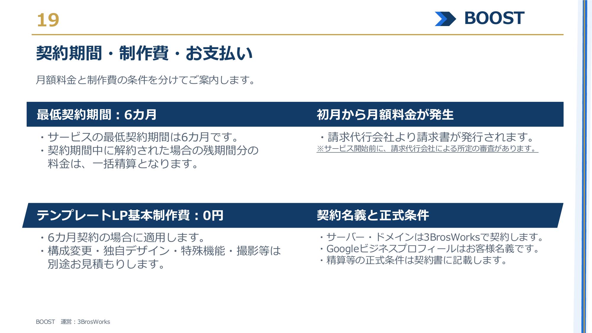 株式会社3Bros.works - BOOST サービス資料 - {(18 + 1)}ページ目