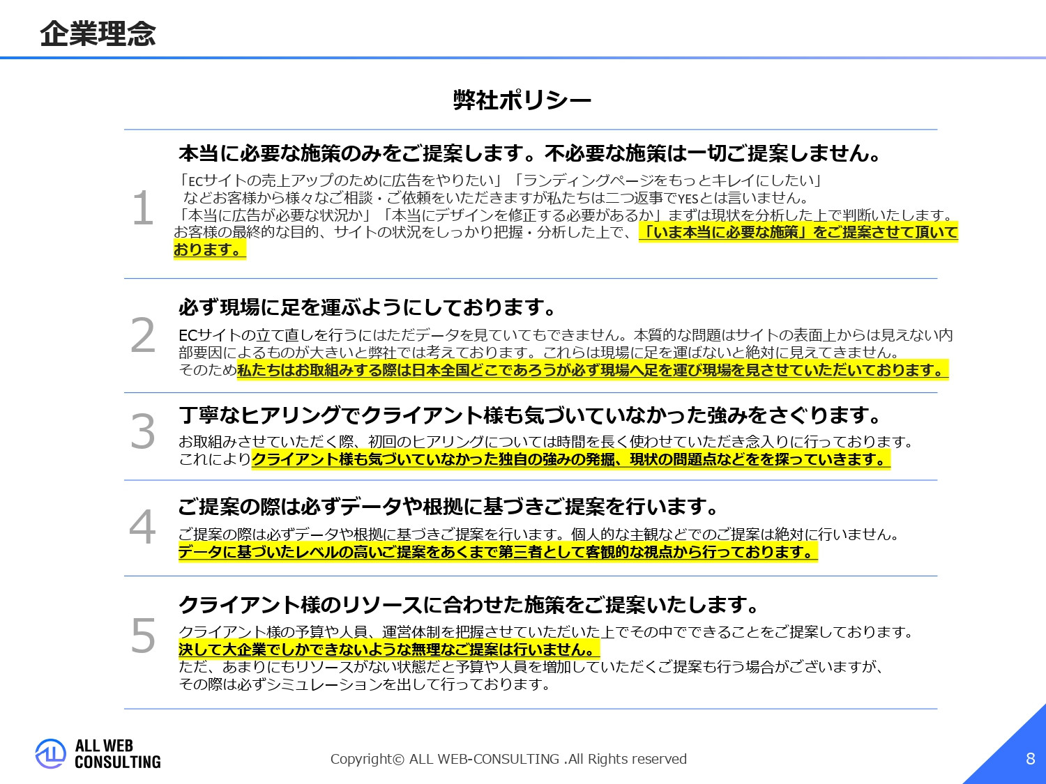株式会社ALL WEB CONSULTING - ECサイト出店コンサルサービス概要資料 - {(7 + 1)}ページ目