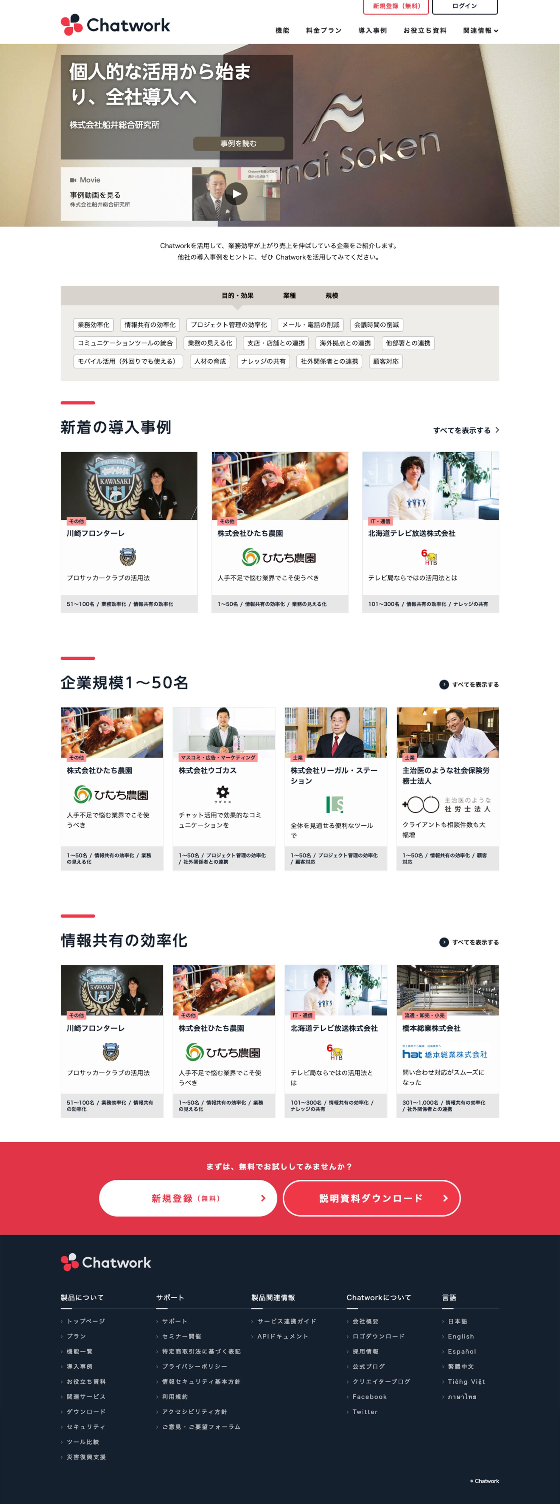 Chatwork株式会社様 - サービスサイト制作/開発のスクショ（PC下層ページ）
