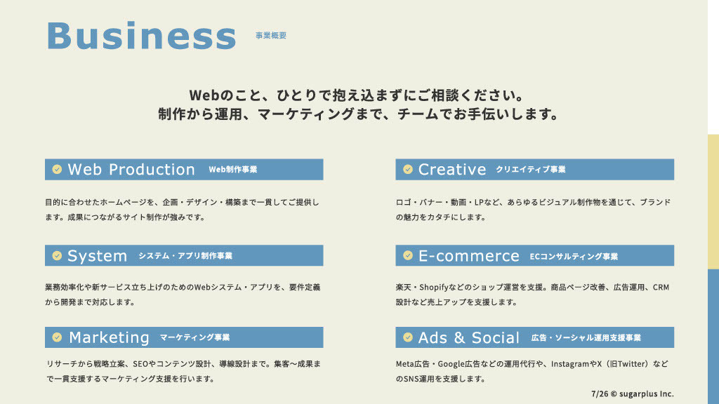 株式会社シュガープラス - 会社資料 - {(7 + 1)}ページ目