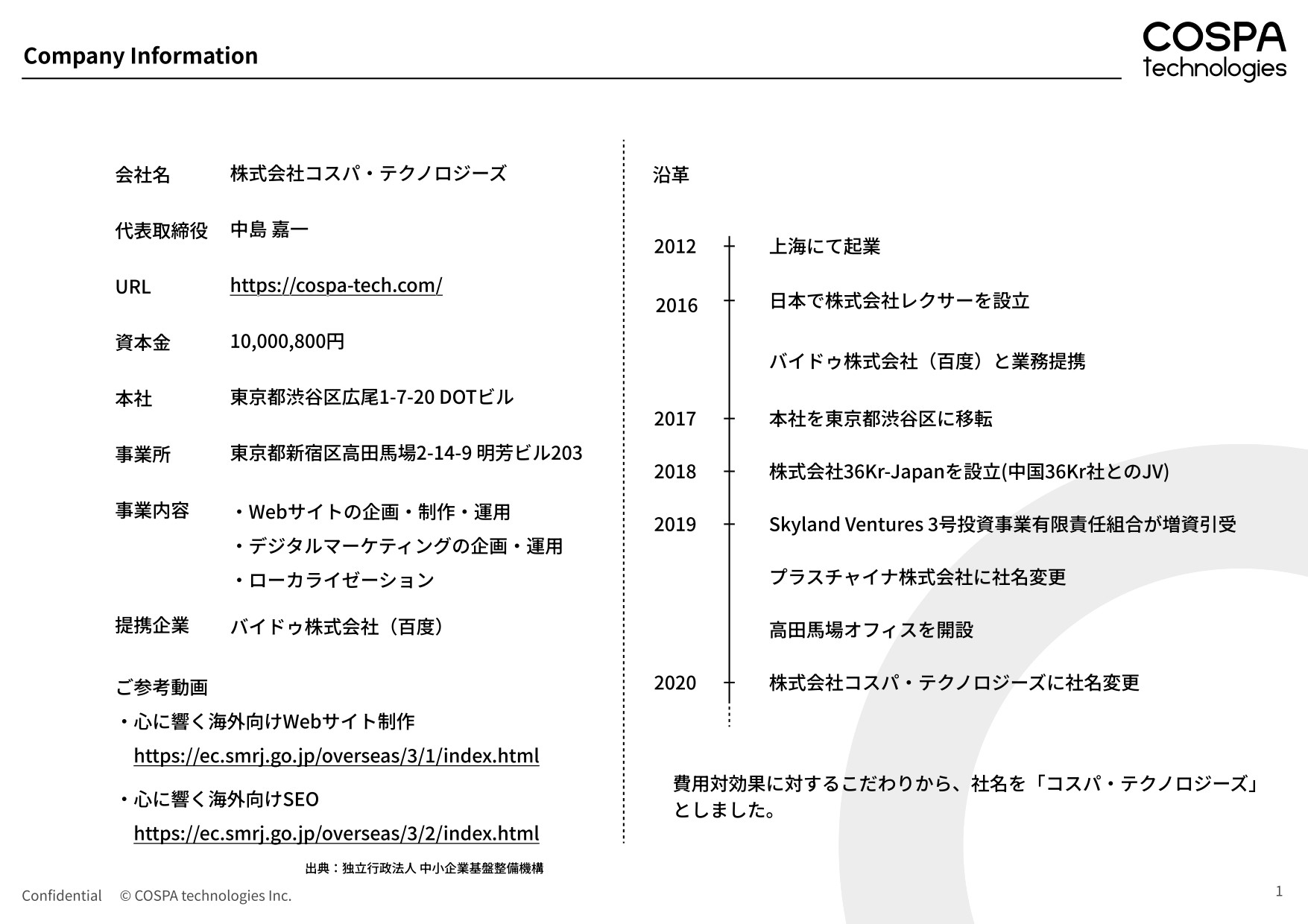 株式会社コスパ・テクノロジーズ - 会社案内 - {(1 + 1)}ページ目