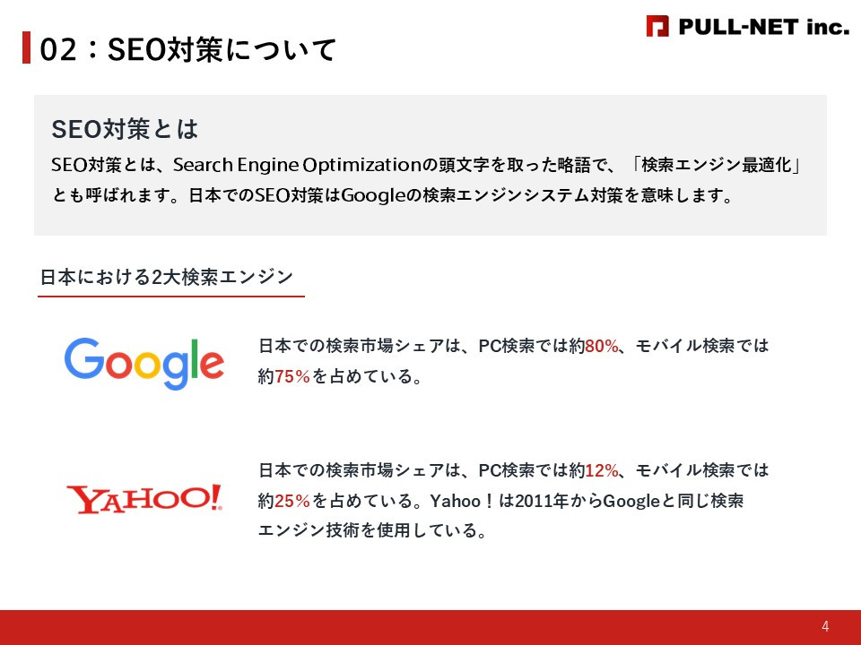 株式会社PULL-NET - 運営代行～SEO対策資料～ - {(3 + 1)}ページ目
