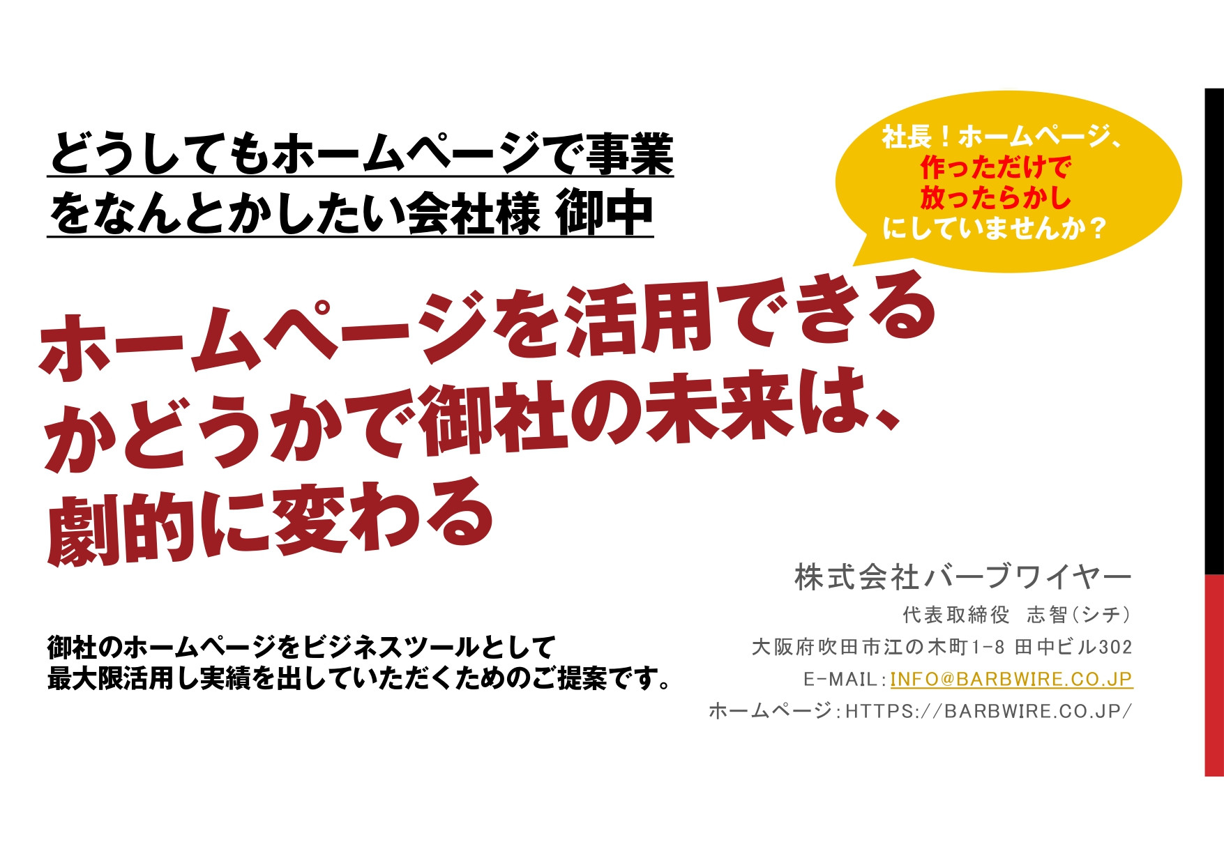 株式会社バーブワイヤー - ホームページで事業を何とかしたい「任せてガッチリホームページ活用プラン」 - {(0 + 1)}ページ目