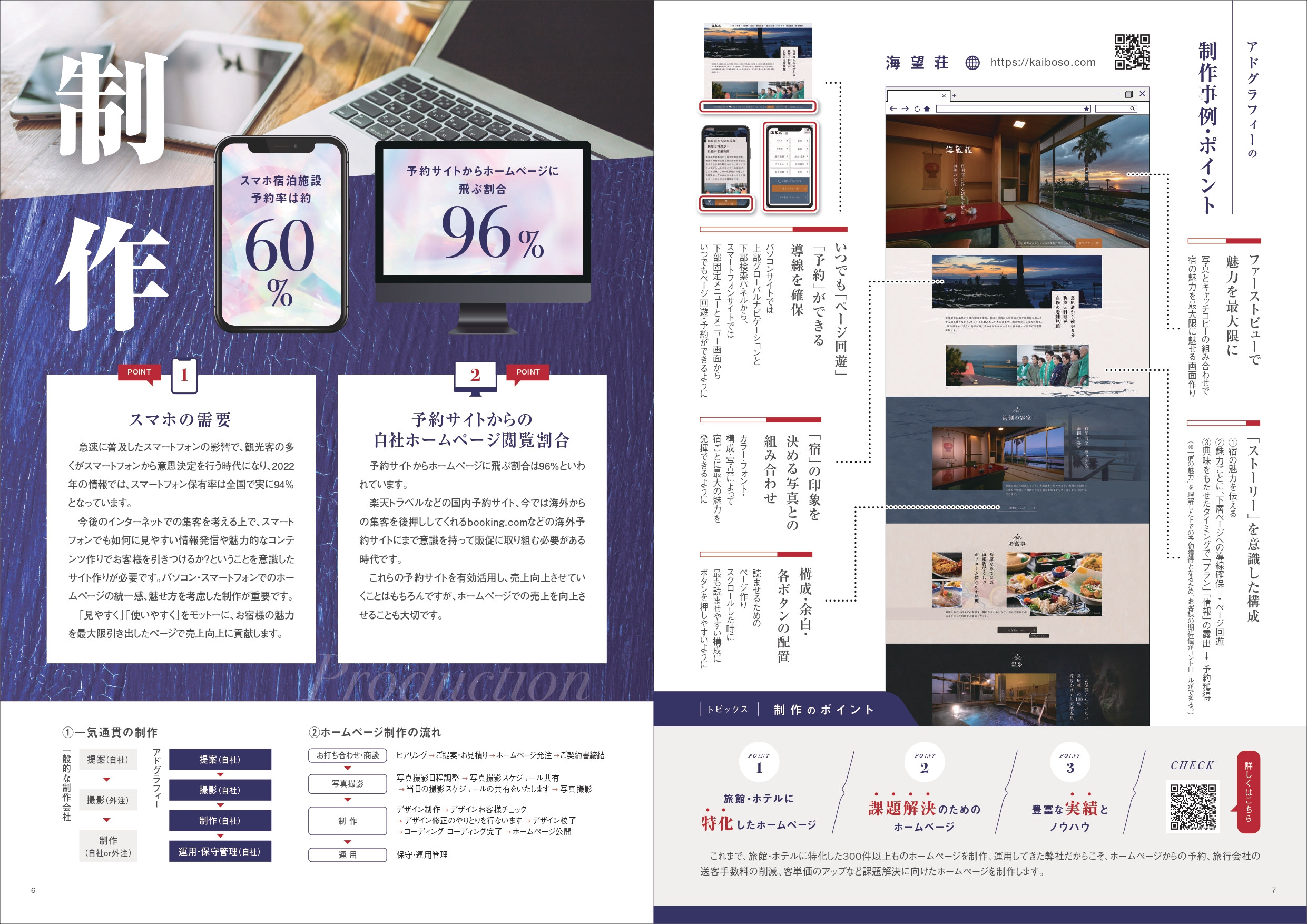 【旅館/ホテル】株式会社アドグラフィー　OTA〜ホームページ⇨予約までの”集客の流れ”を提案可 - WEB制作事業 紹介パンフレット - {(3 + 1)}ページ目