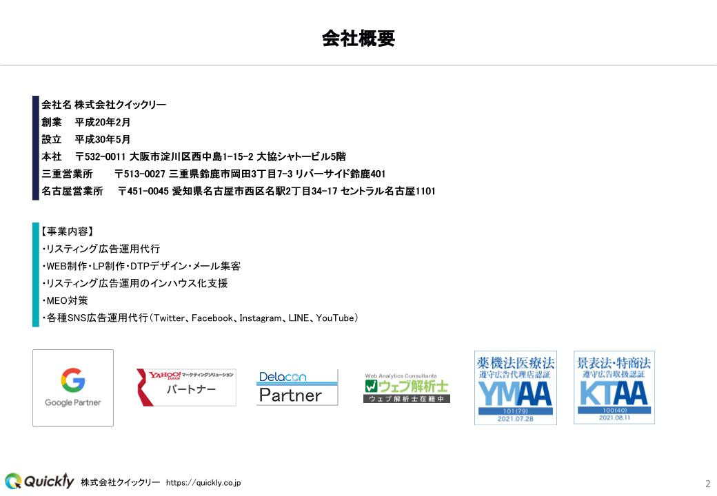 株式会社クイックリー - 概要資料 - {(1 + 1)}ページ目