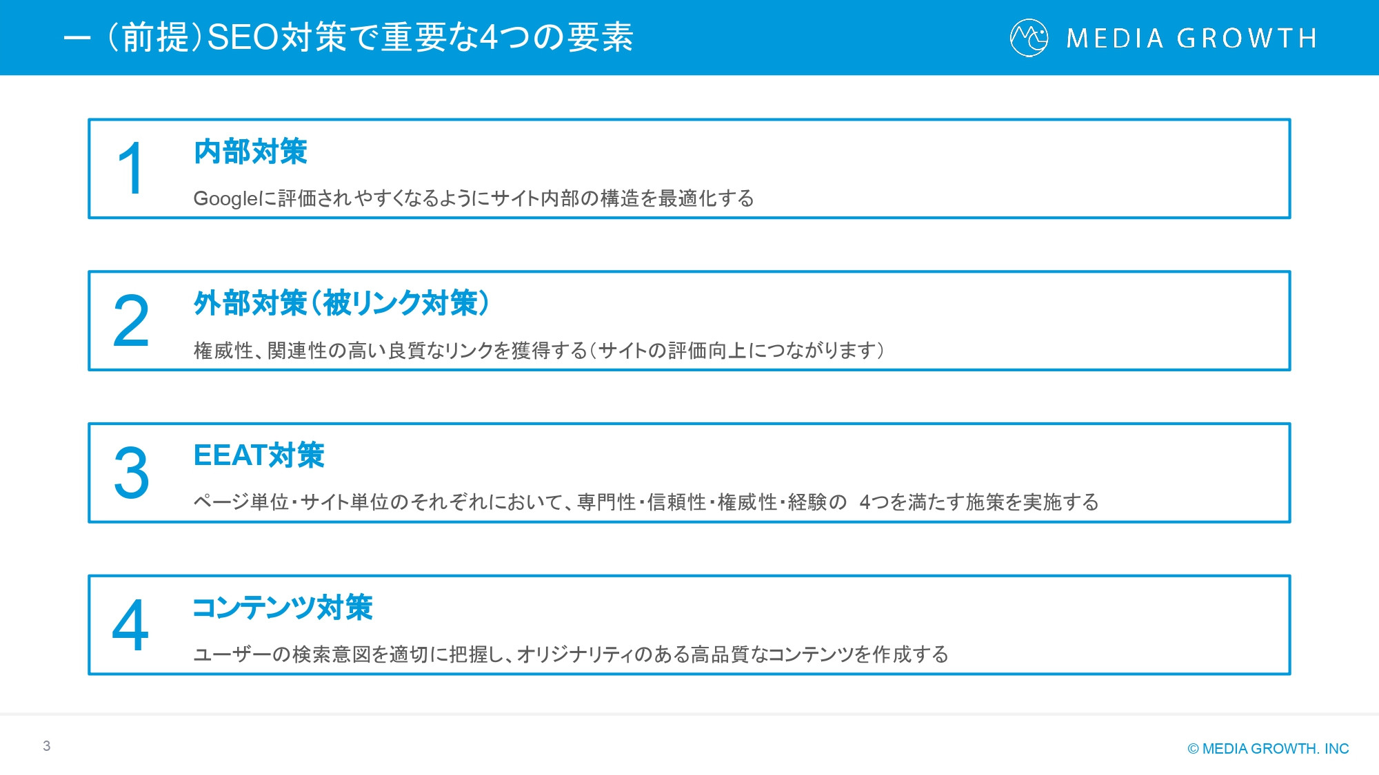 株式会社メディアグロース - SEO対策コンサルティング・SEO記事制作代行 サービス資料【株式会社メディアグロース】 - {(3 + 1)}ページ目