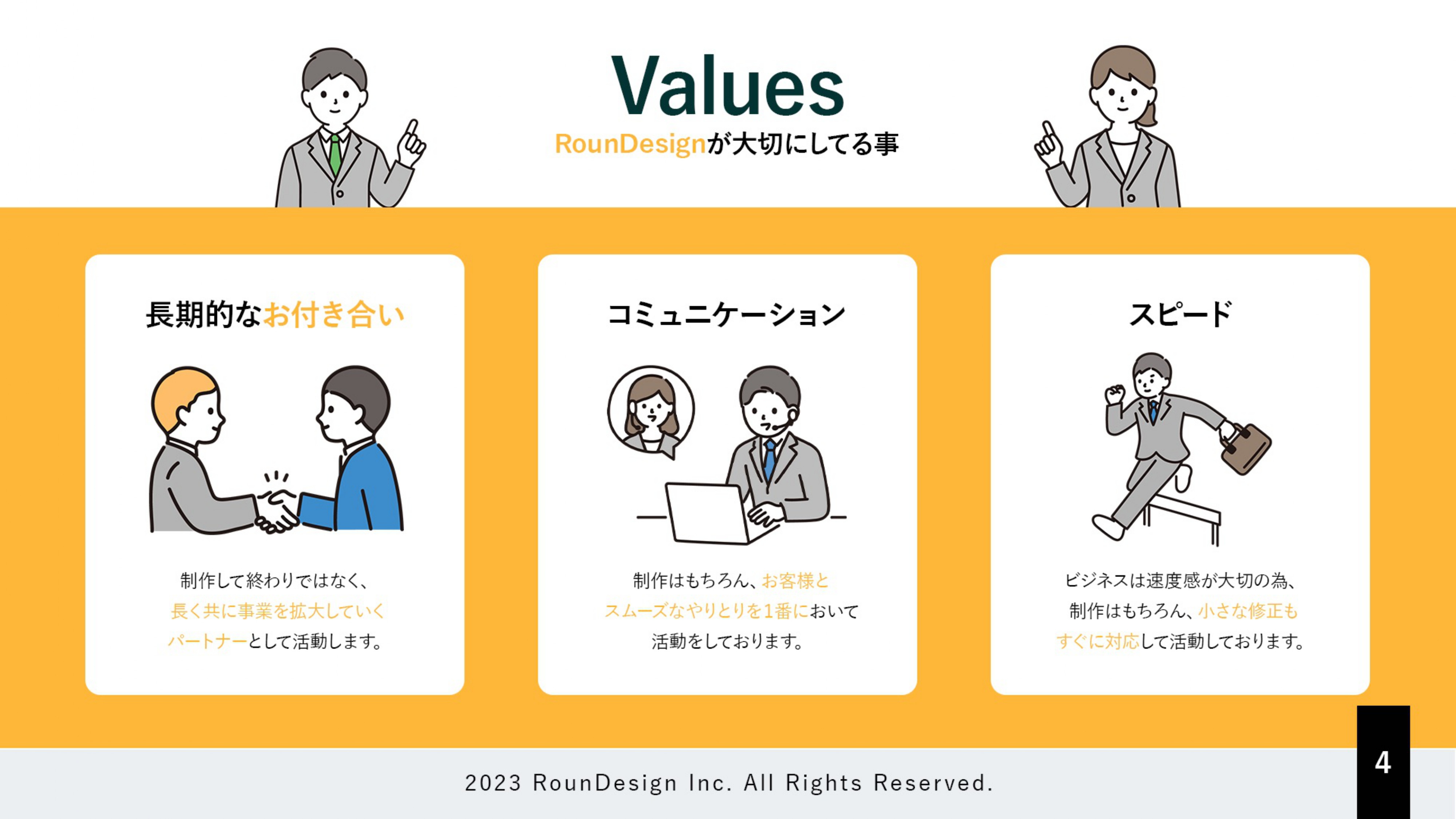 RounDesign - 会社案内 - {(4 + 1)}ページ目