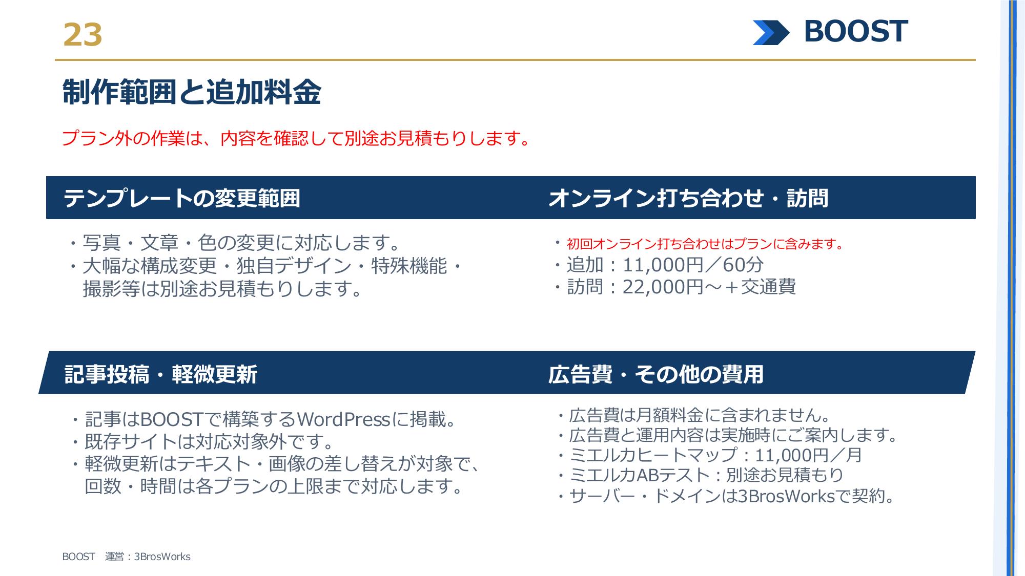 株式会社3Bros.works - BOOST サービス資料 - {(22 + 1)}ページ目