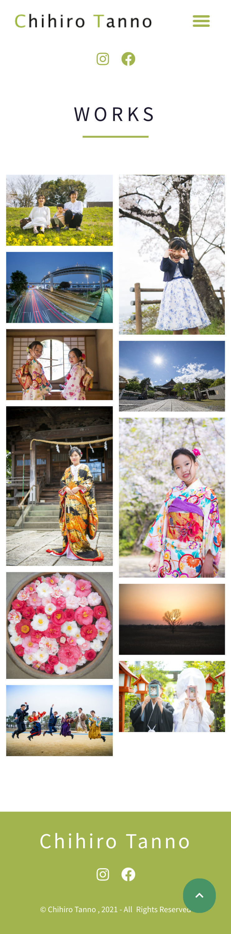 フォトグラファー 丹野千尋様のポートフォリオサイトのスクショ（SPトップページ）