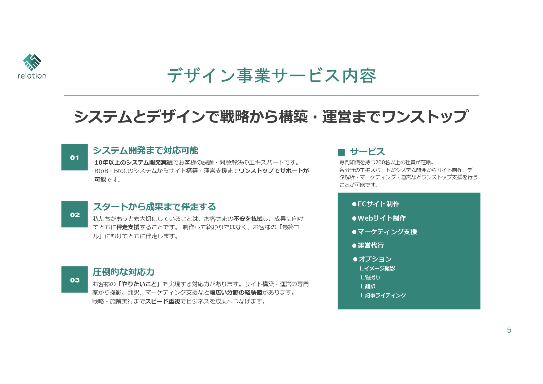 株式会社relation - 会社案内 - {(4 + 1)}ページ目