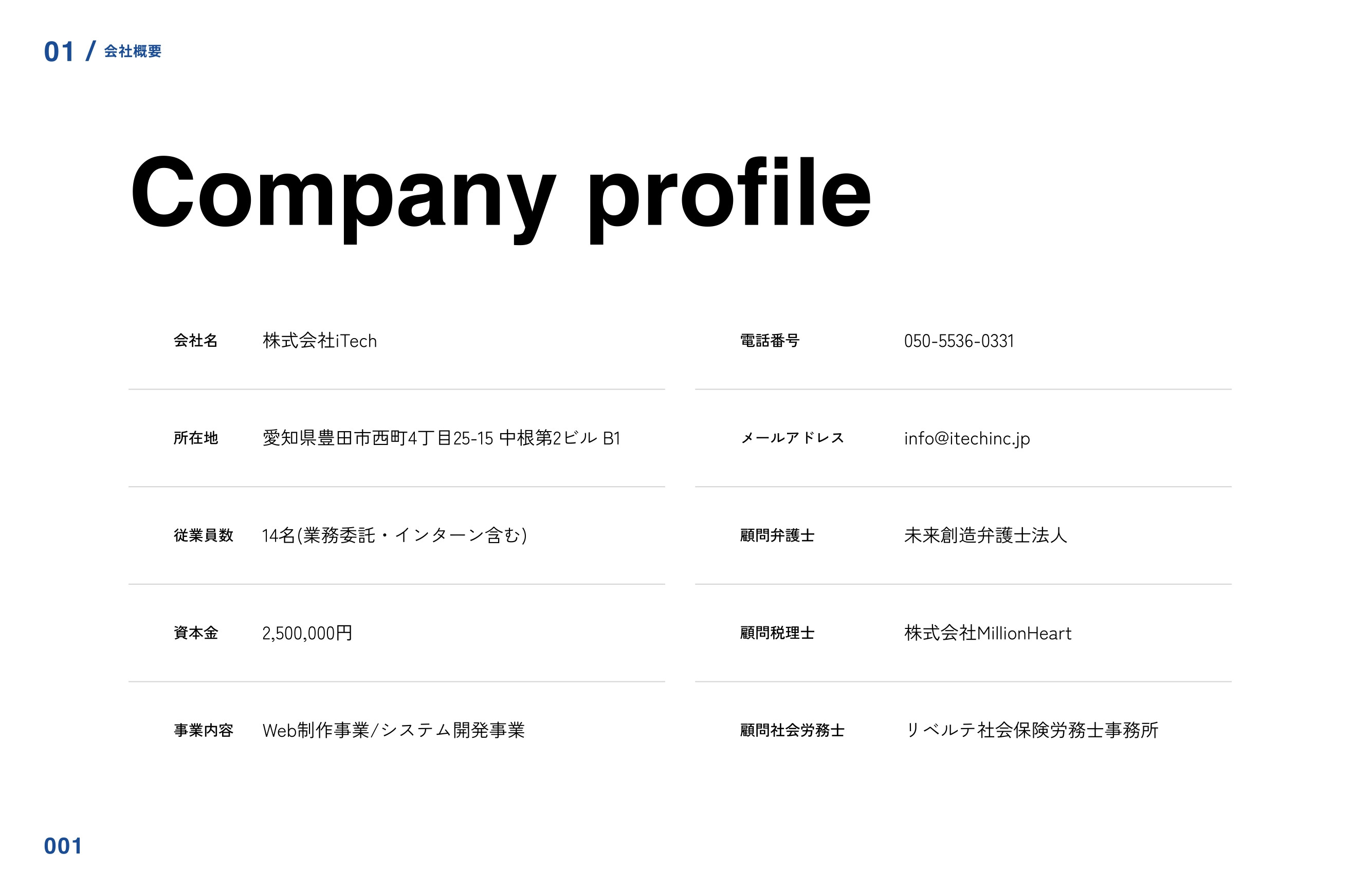 株式会社iTech - iTech会社概要 - {(2 + 1)}ページ目