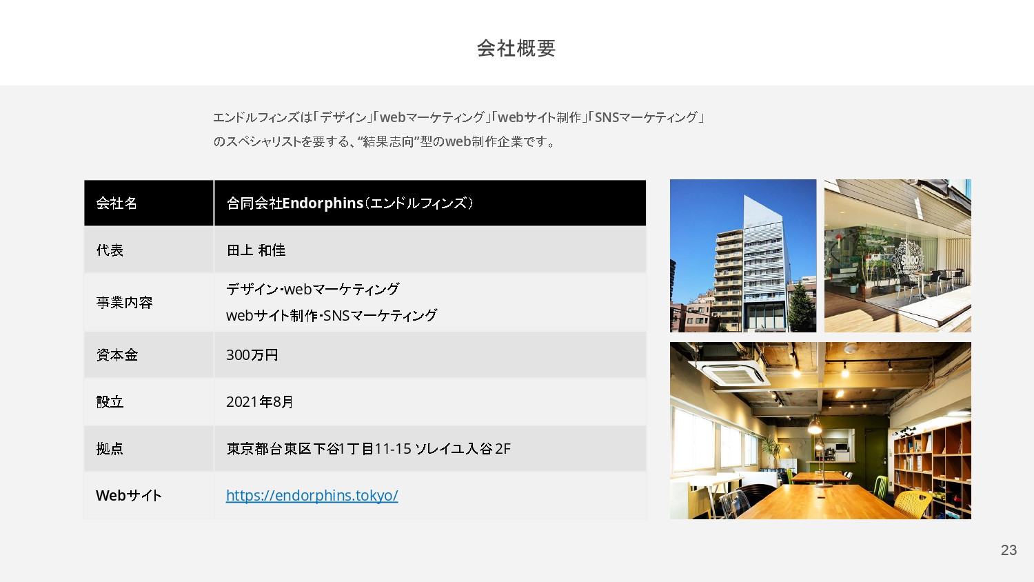 合同会社 エンドルフィンズ - 合同会社エンドルフィンズのご紹介 - {(22 + 1)}ページ目