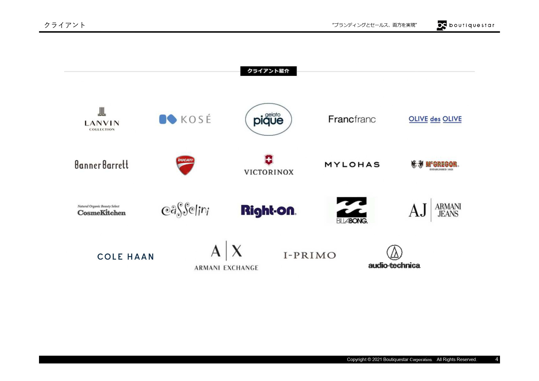 Boutiquestar Inc. | 株式会社ブティックスター - 会社案内・実績資料 - {(3 + 1)}ページ目