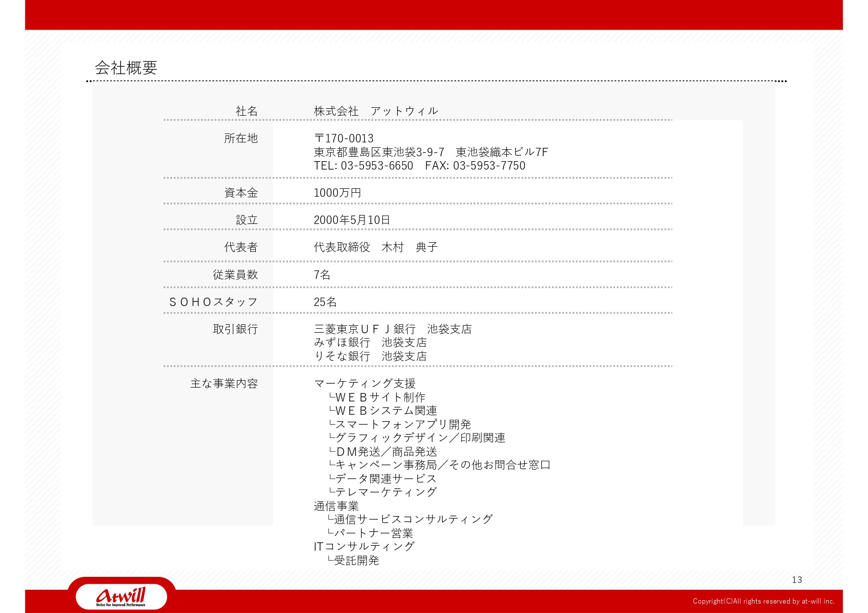 株式会社アットウィル - 会社案内 - {(13 + 1)}ページ目