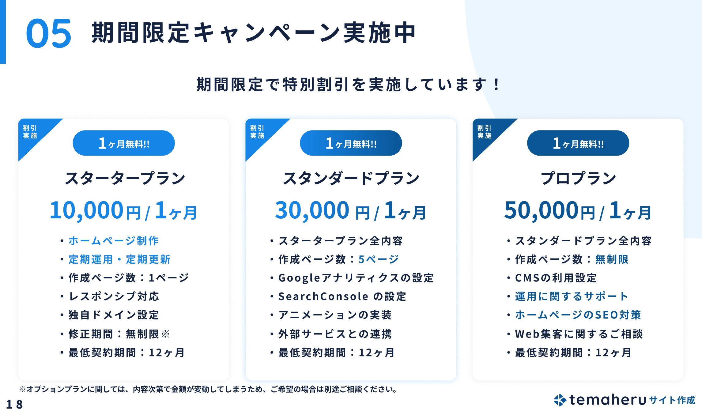 Alley株式会社 - temaheru サイト作成 サービス概要資料 - {(18 + 1)}ページ目