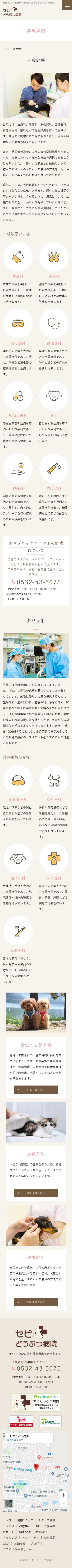 セピどうぶつ病院のスクショ(SP下層ページ)