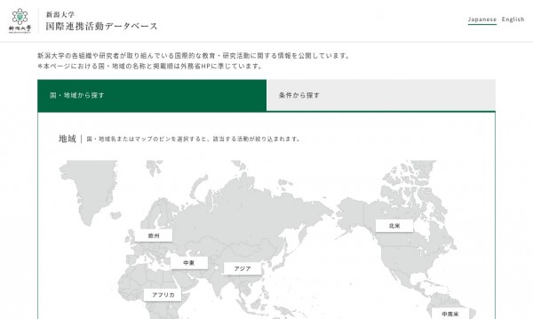 国際連携活動データベースサイト（国立大学法人 新潟大学様）