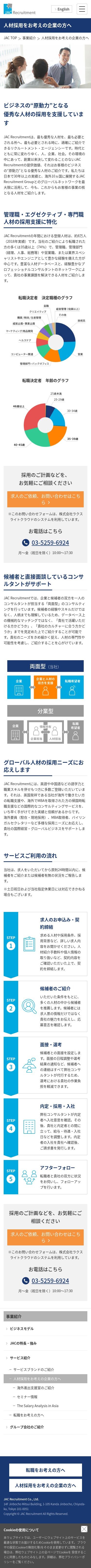 株式会社 ジェイエイシーリクルートメント コーポレートサイトのスクショ(SP下層ページ)