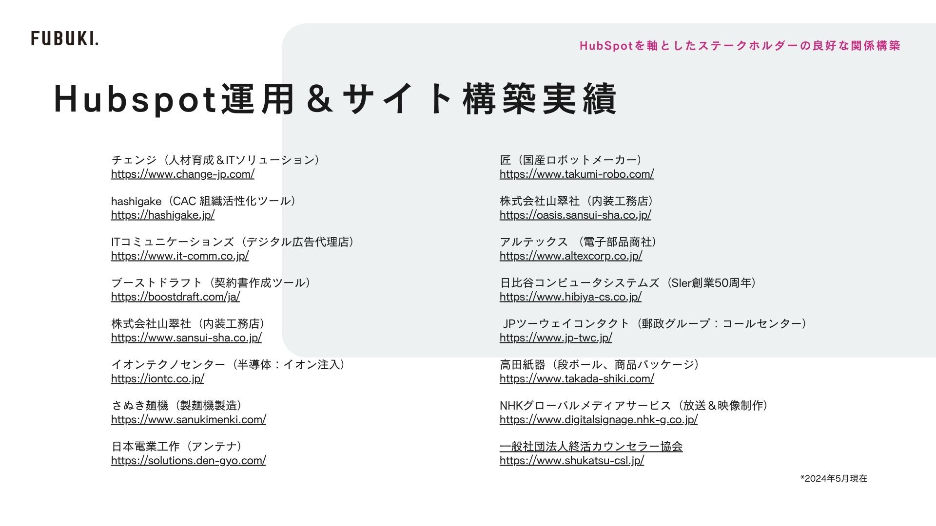 株式会社フブキ - サービス説明資料 - {(14 + 1)}ページ目