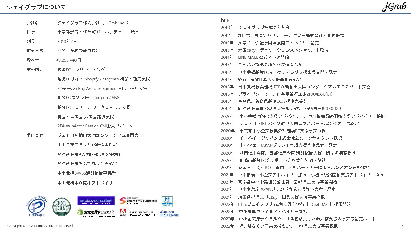 ジェイグラブ株式会社 - 越境EC概要資料 - {(8 + 1)}ページ目