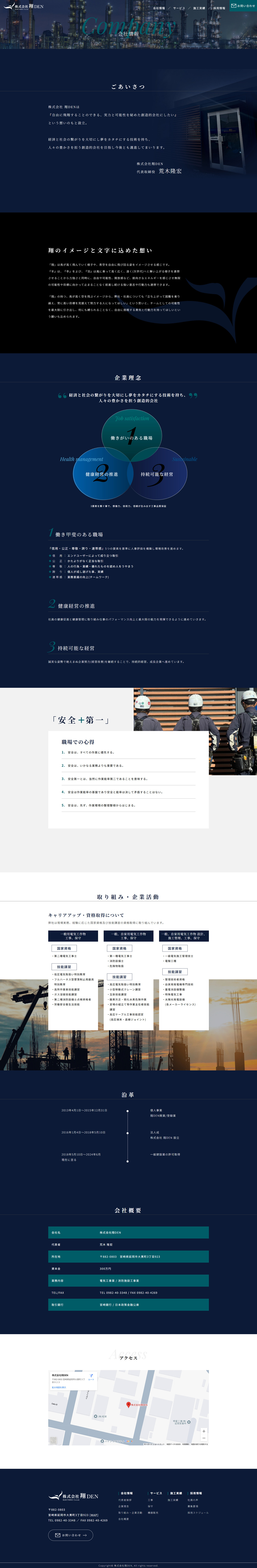 株式会社翔DEN　コーポレートサイトのスクショ（PC下層ページ）