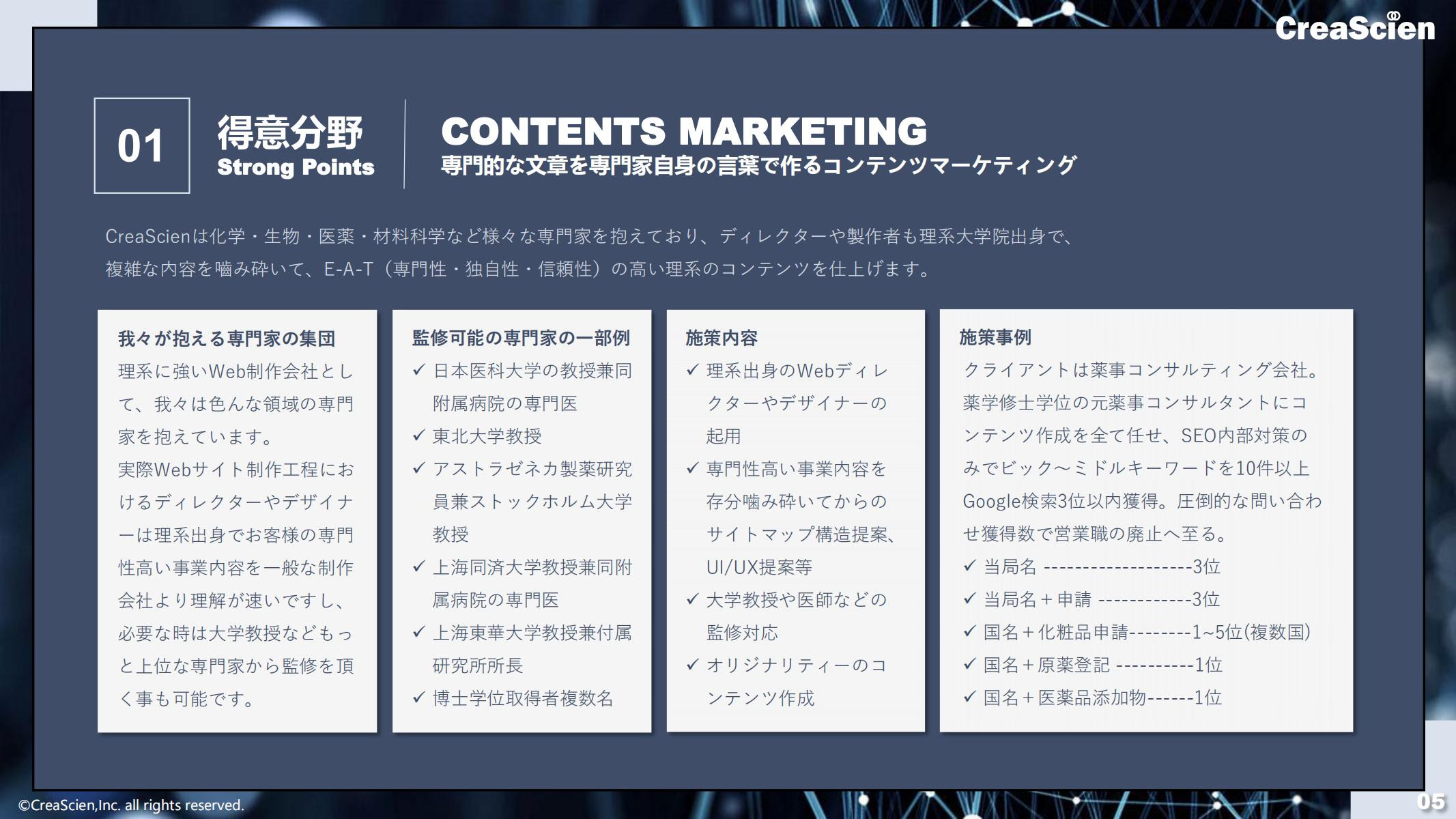 株式会社クリエイサイエン - 会社案内 - {(4 + 1)}ページ目