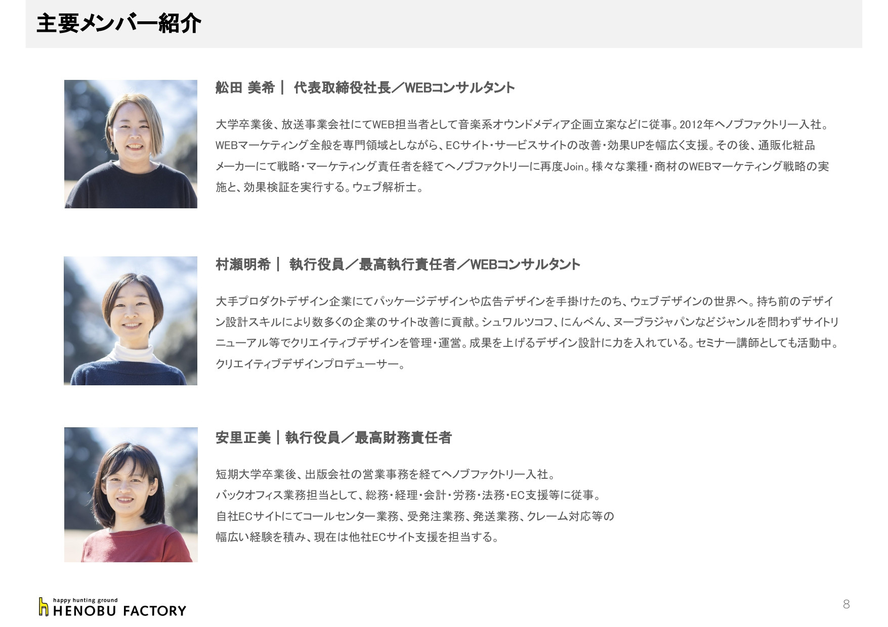 株式会社ヘノブファクトリー - [22.05.25]ヘノブファクトリー会社紹介資料 - {(7 + 1)}ページ目