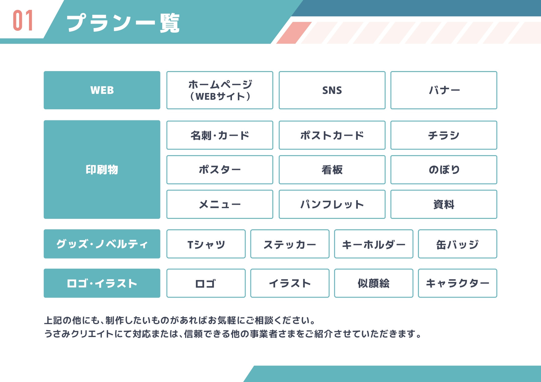 うさみクリエイト - 制作サービスガイドブック - {(2 + 1)}ページ目