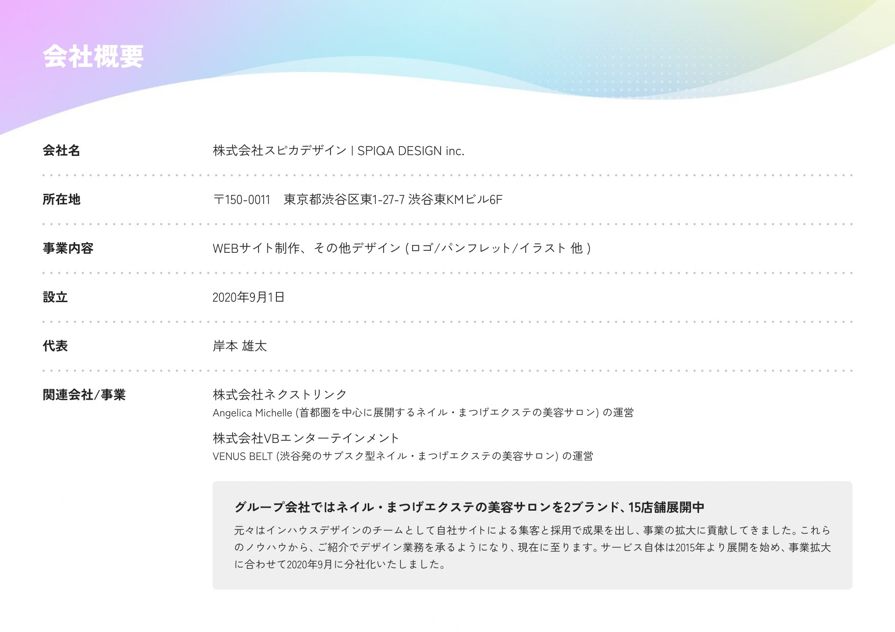 株式会社スピカデザイン - スピカデザイン/会社資料 - {(1 + 1)}ページ目