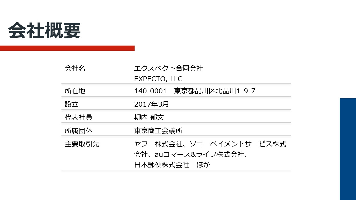 エクスペクト合同会社 | EXPECTO, LLC - エクスペクト合同会|会社概要資料 - {(3 + 1)}ページ目