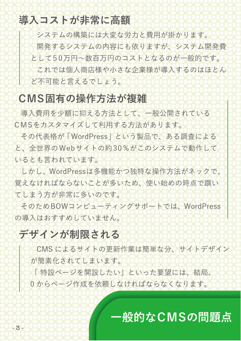 BOWコンピューティングサポート - BOW CMSによるホームページ制作 - {(2 + 1)}ページ目