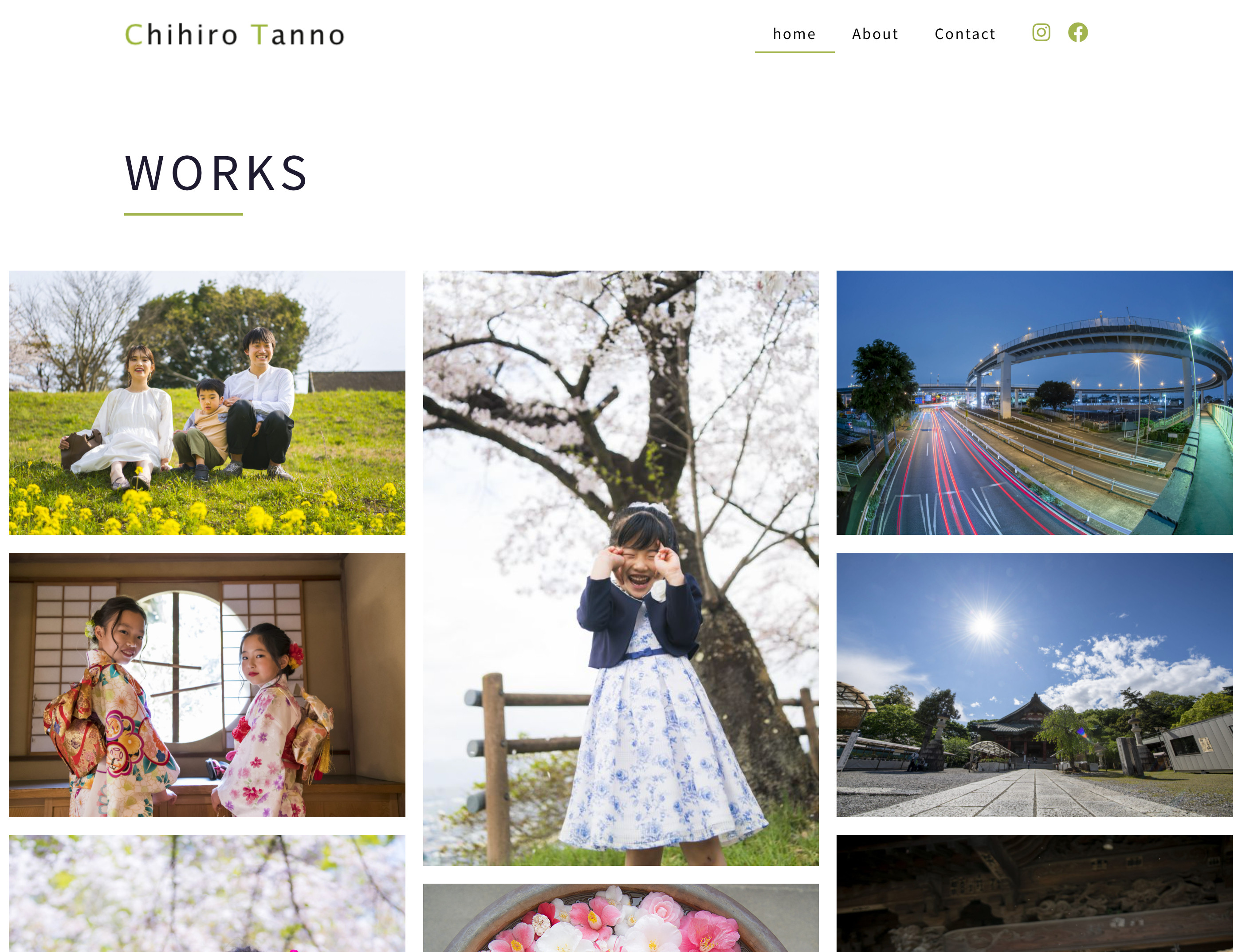 フォトグラファー 丹野千尋様のポートフォリオサイトのスクショ（PCトップページ）