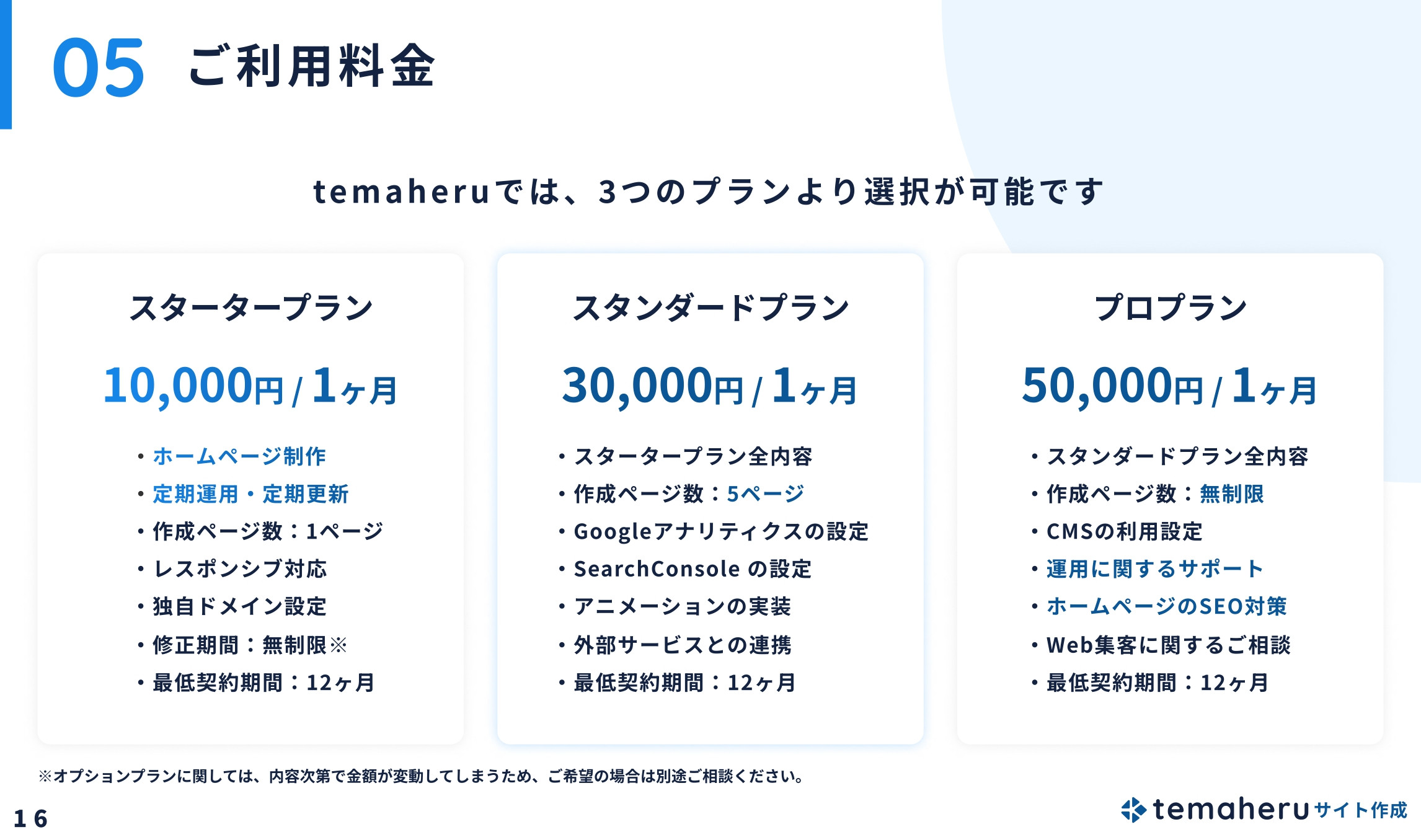 Alley株式会社 - temaheru サイト作成 サービス概要資料 - {(16 + 1)}ページ目