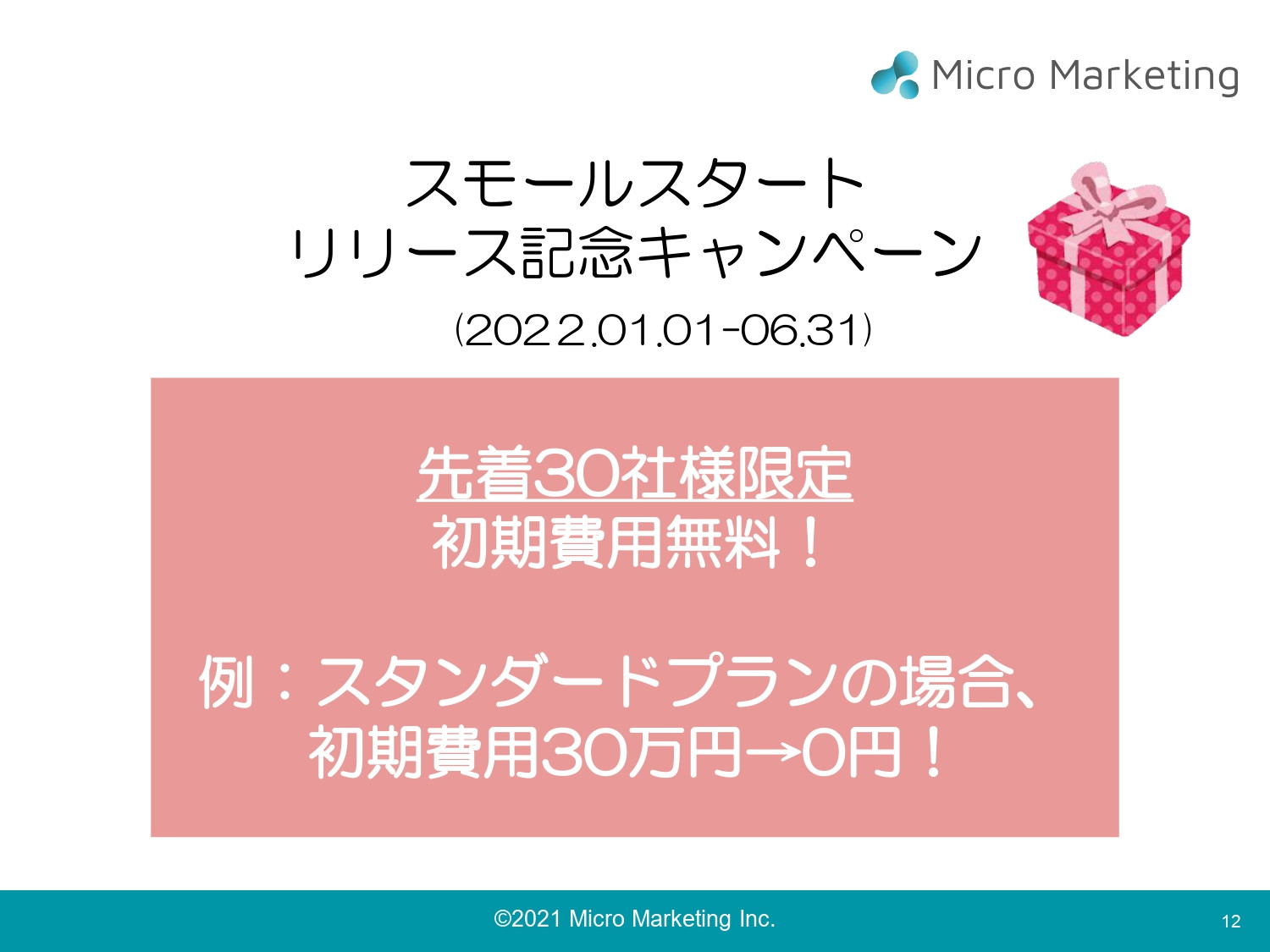 株式会社マイクロ・マーケティング - サブスク型マーケティング支援サービス「スモールスタート」 - {(11 + 1)}ページ目