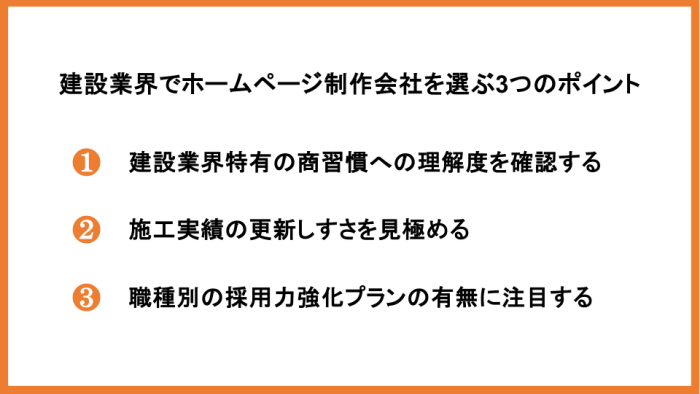 建設業界でホームページ制作会社を選ぶ3つのポイント